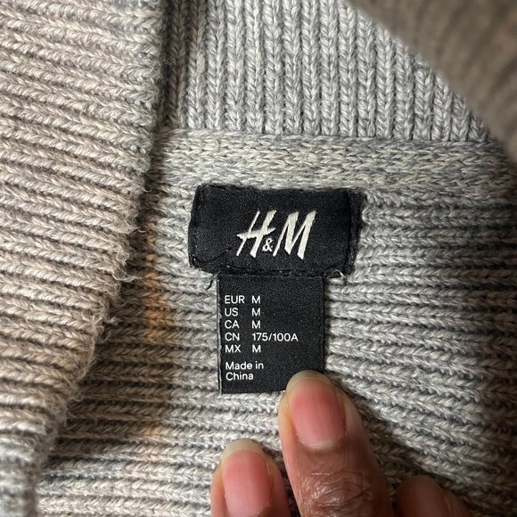 H&M Grey Cotton Double Breasted Collared Knit Cardigan Sweater Size M - Picture 10 of 13